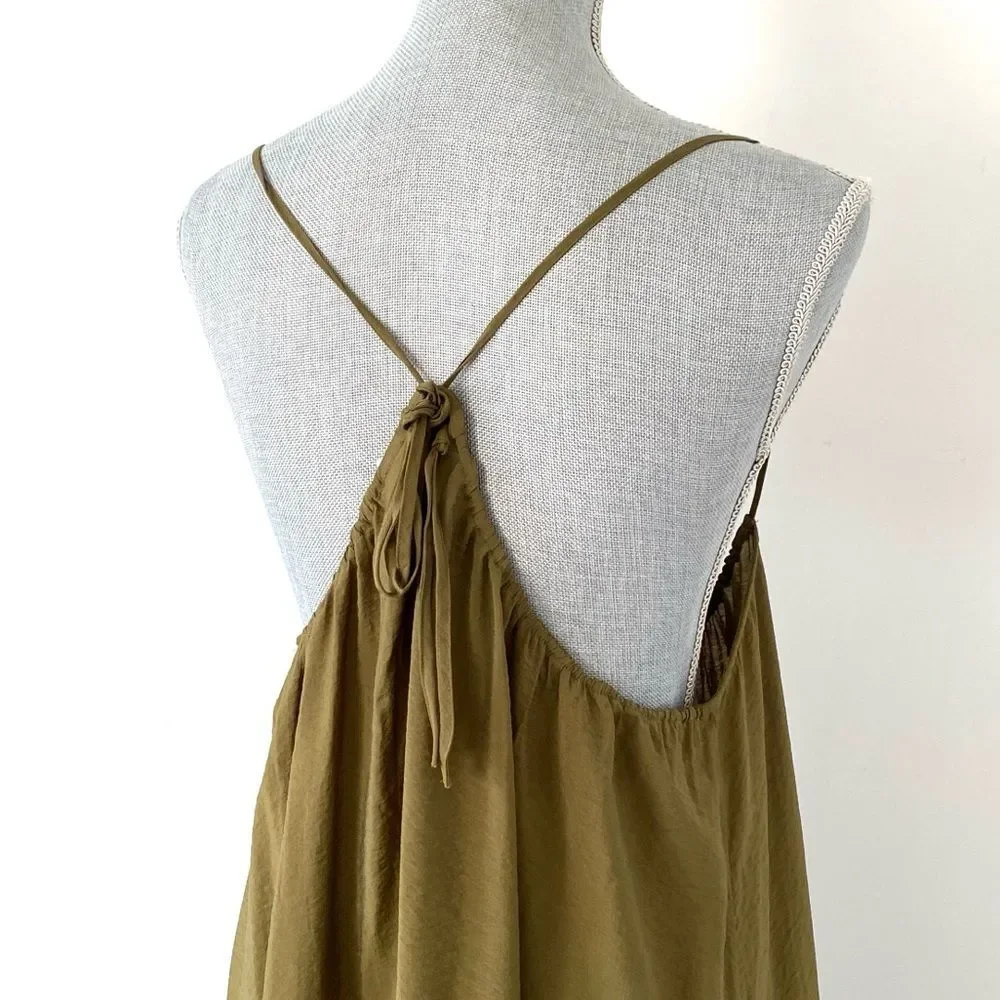 Akemi + Kin x Anthropologie Olive Green Maxi Wide-Leg Romper L Boho Chic Cottage